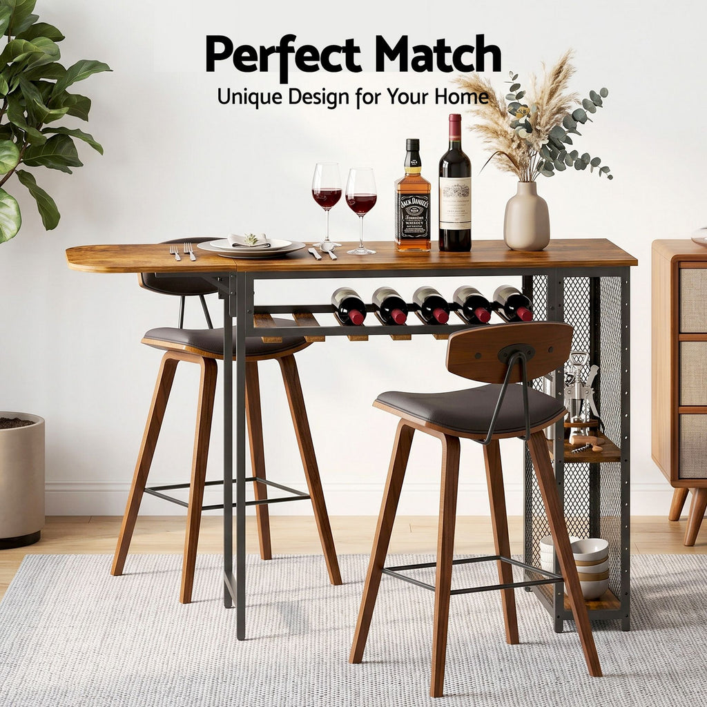 Artiss 3PCS Bar Table and Stools Set Dining Table Solid Wood Kitchen Chairs Cafe Pub