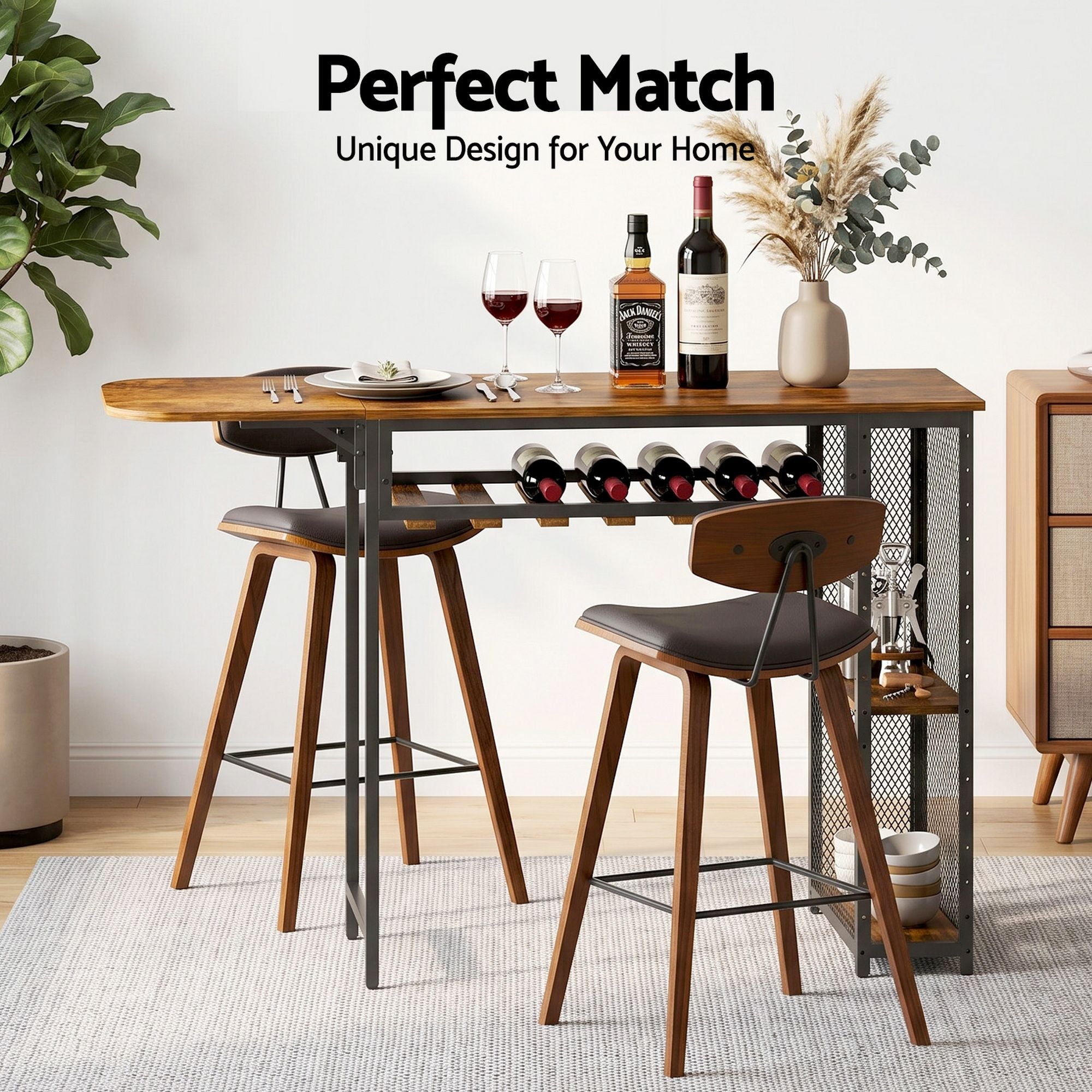 Artiss 3PCS Bar Table and Stools Set Dining Table Solid Wood Kitchen Chairs Cafe Pub