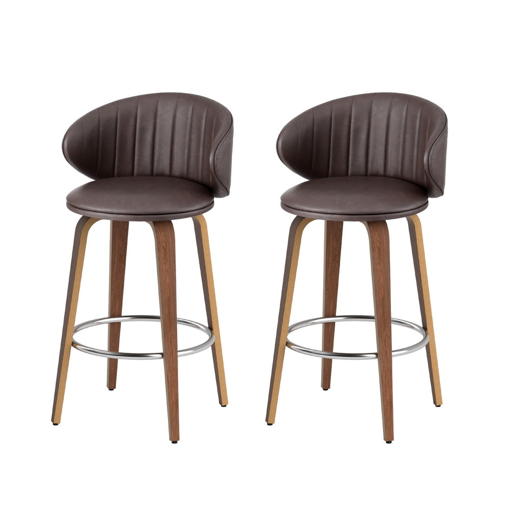 2 X Artiss Bar Leather - Wood Stool
