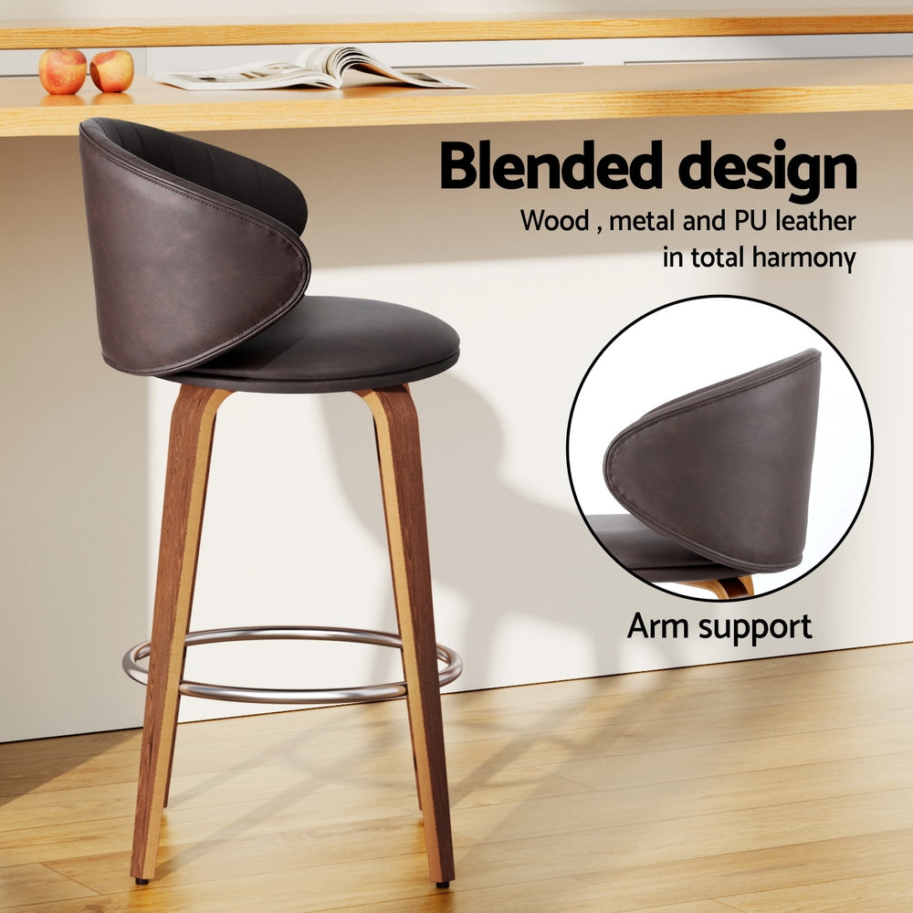 2 X Artiss Bar Leather - Wood Stool