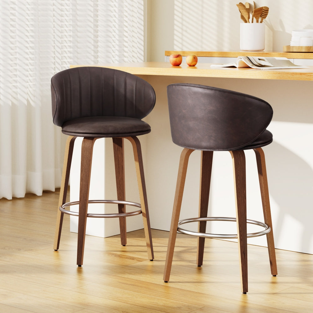 2 X Artiss Bar Leather - Wood Stool