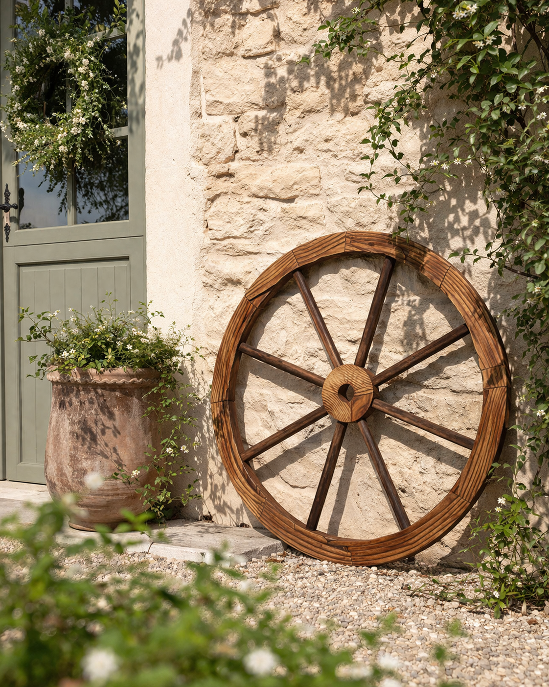 Wooden Wagon Wheel - Garden Decor - 60CM X 2