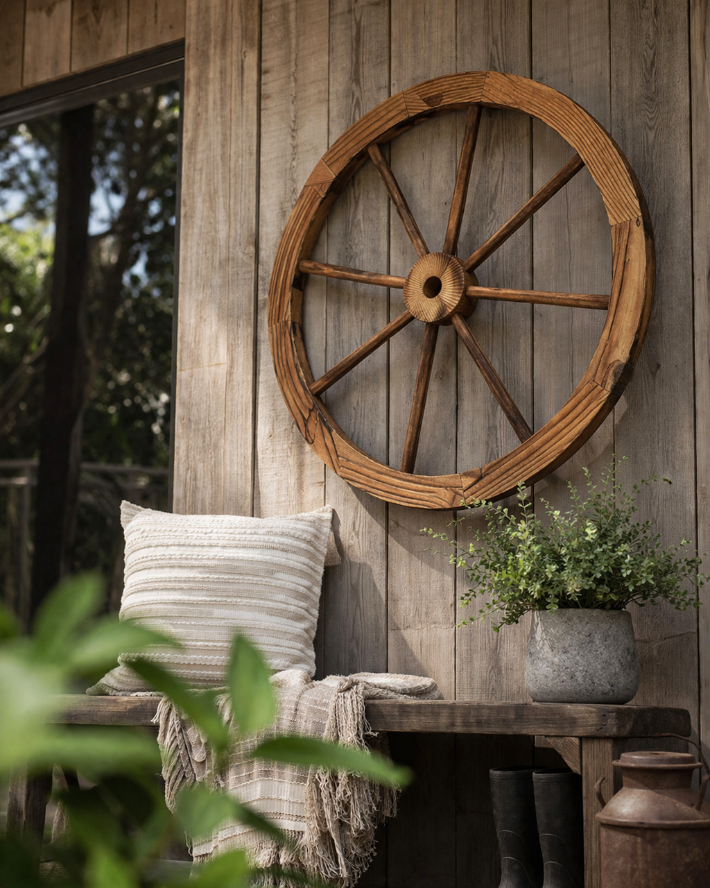Wooden Wagon Wheel - Garden Decor - 60CM
