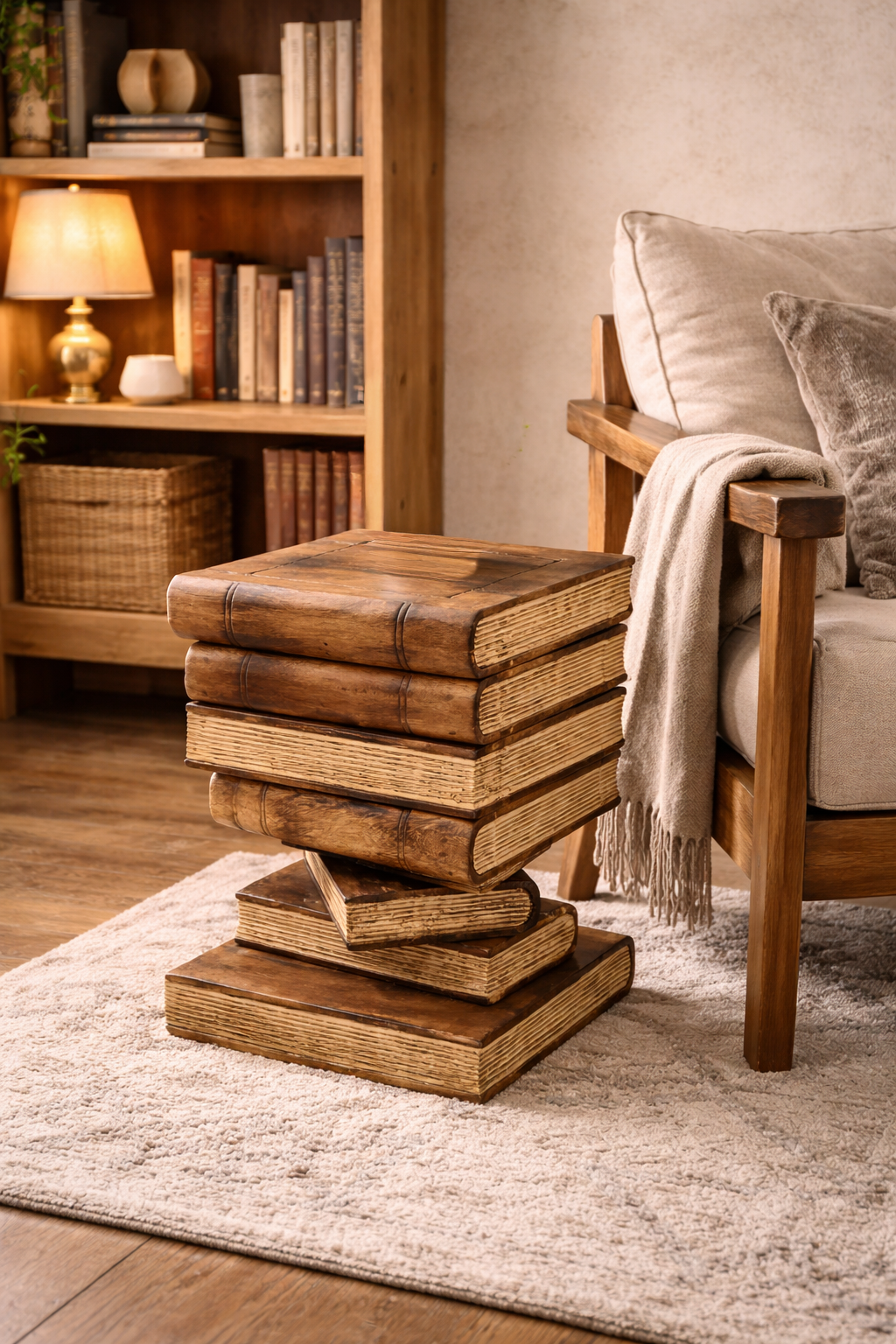 Wooden Book Stack Side Table
