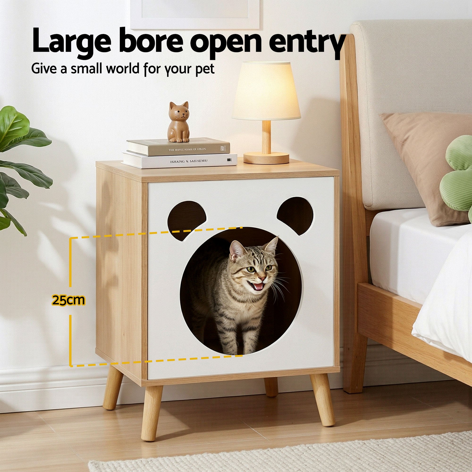 Artiss Cat Nest Bedside Table Solid Wood