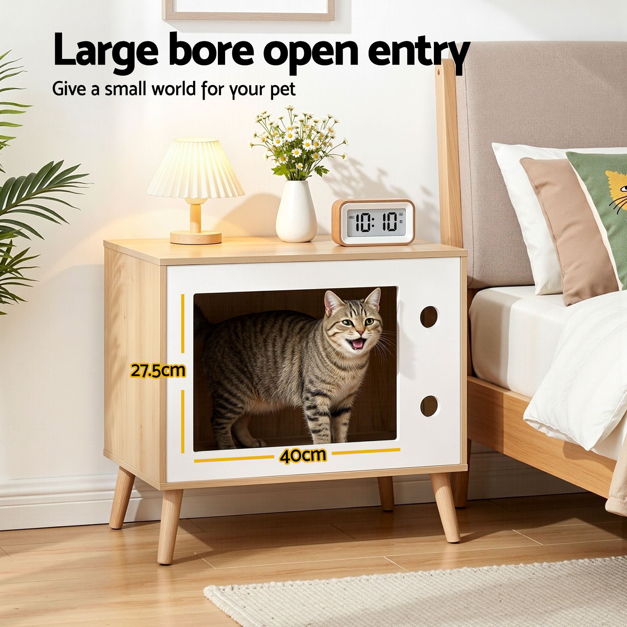 Artiss Cat Nest Bedside Table Solid Wood 60cm