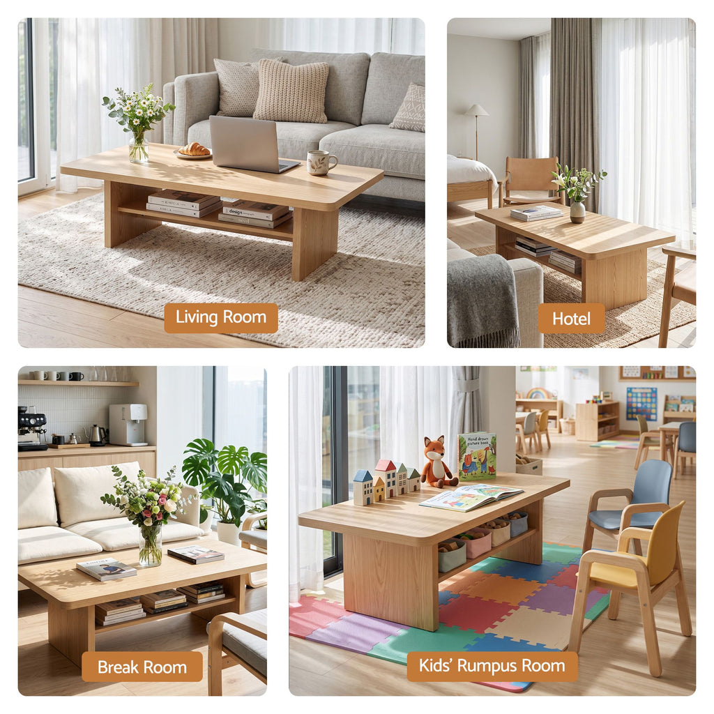 Artiss Coffee Table 110cm Center Table with 2-Tier Open Storage Shelf Wood