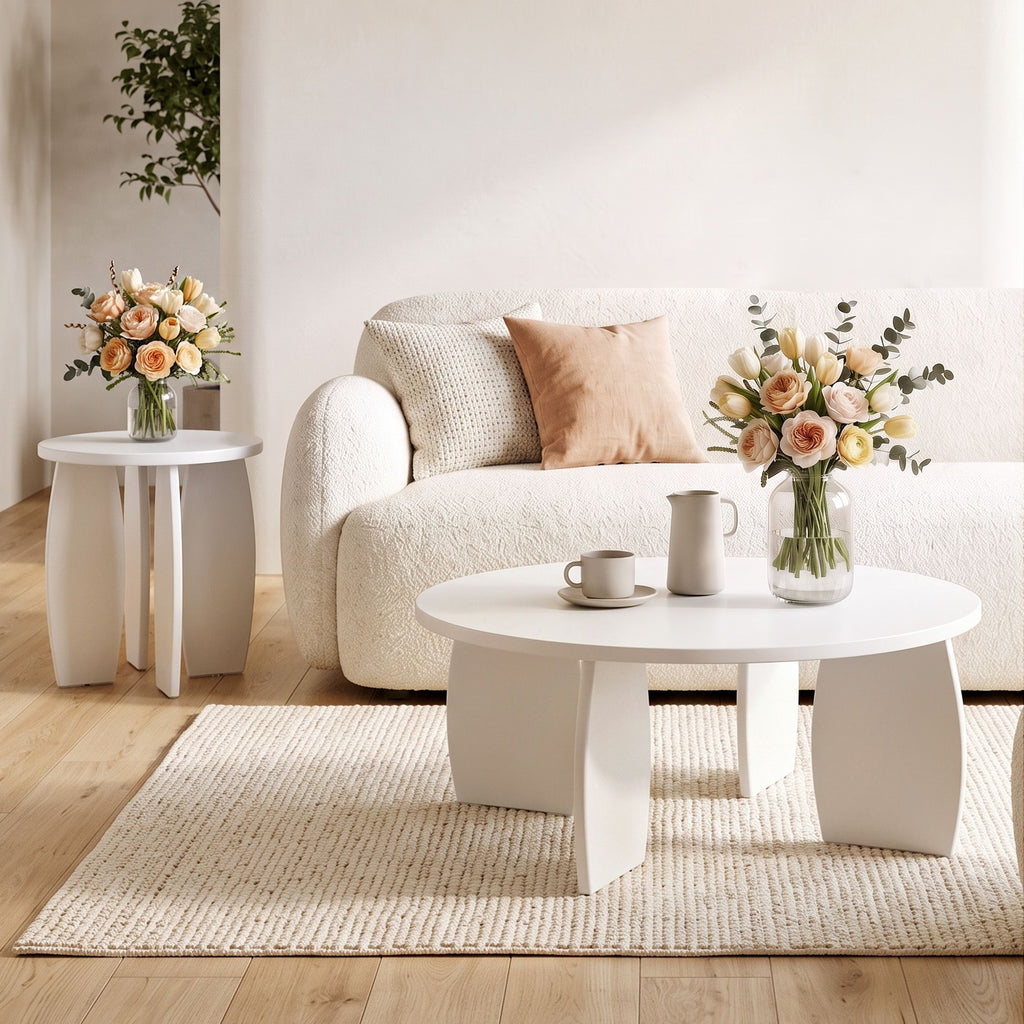 Artiss Round Coffee Table High-Gloss Center Table Minimalist Living Room Furniture 78x35cm Cream White