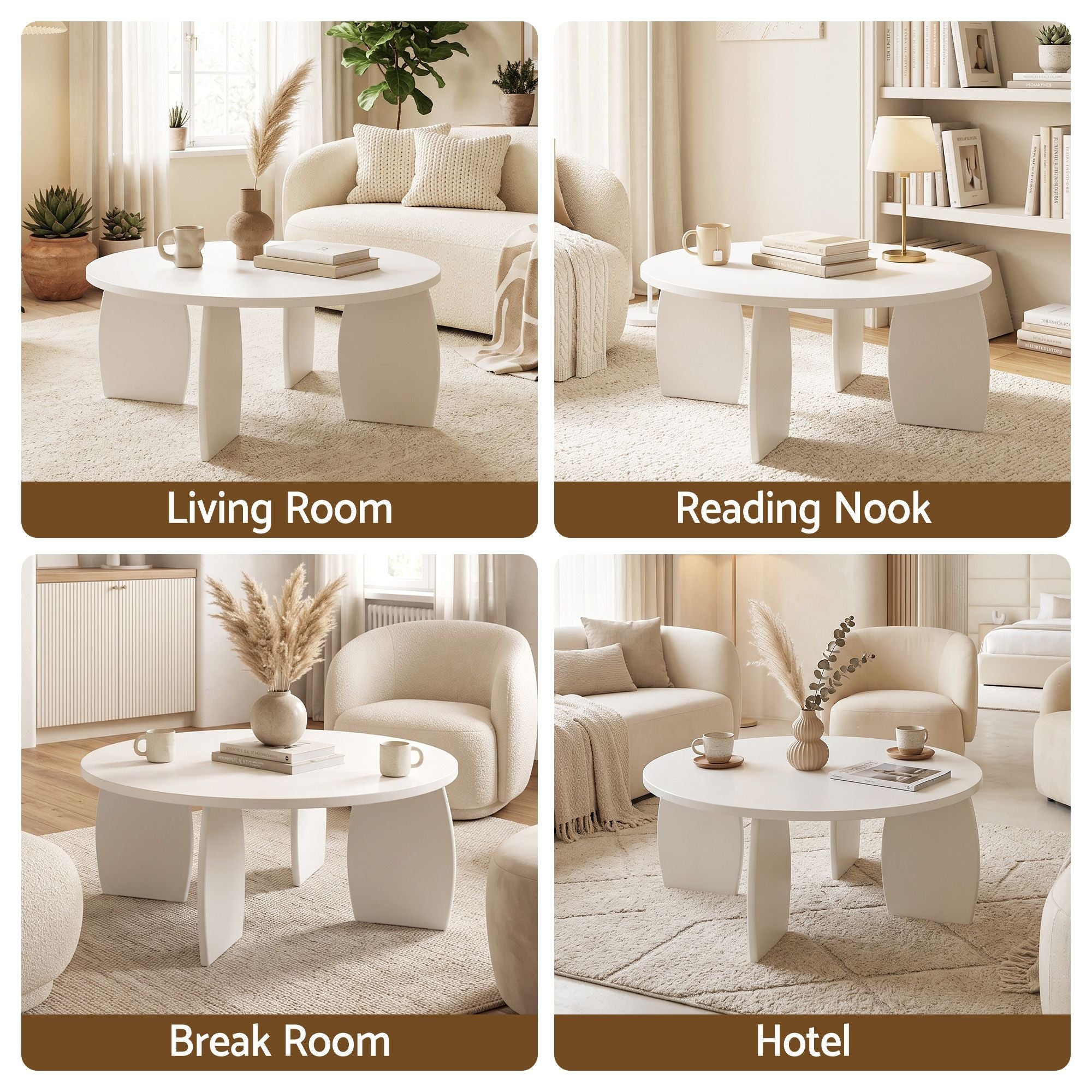 Artiss Round Coffee Table High-Gloss Center Table Minimalist Living Room Furniture 78x35cm Cream White