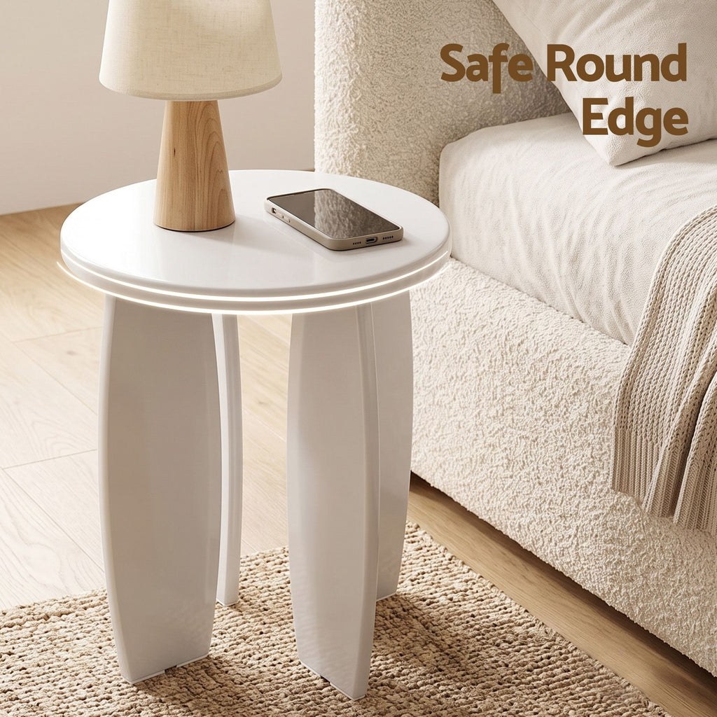 Artiss Round End Table High-Gloss Small Coffee Table Side Bedside Nightstand 40x45cm Cream white