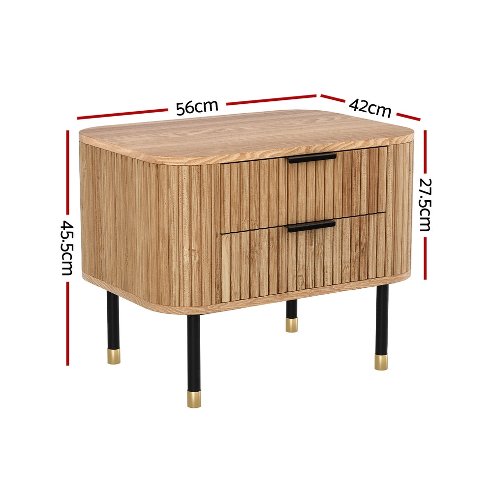 Bedside Table - 2 Drawers - Paulownia Wood