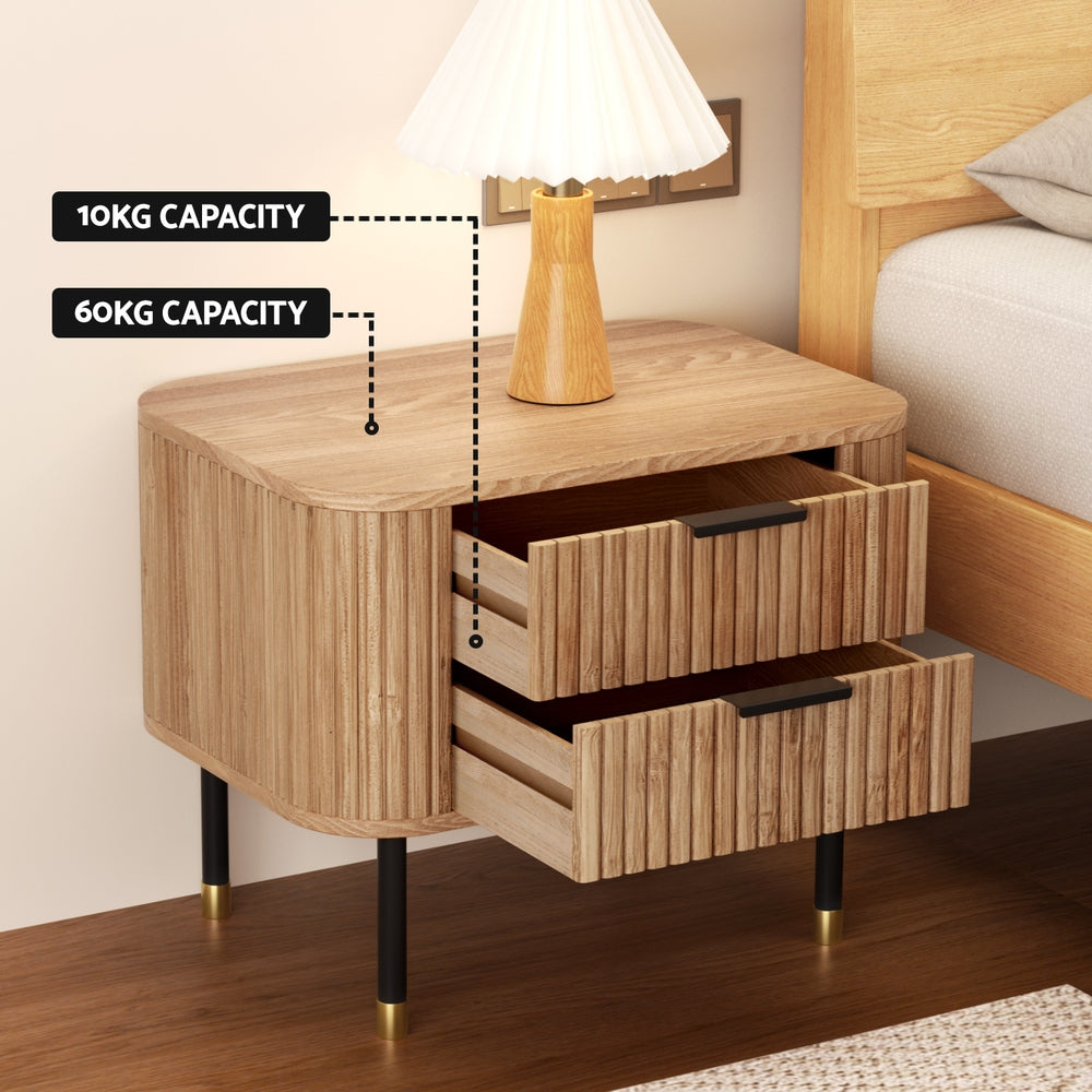 Bedside Table - 2 Drawers - Paulownia Wood
