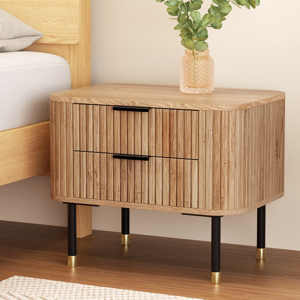 Bedside Table - 2 Drawers - Paulownia Wood