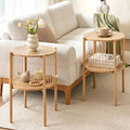 Set of 2 Side Tables - Round Wood