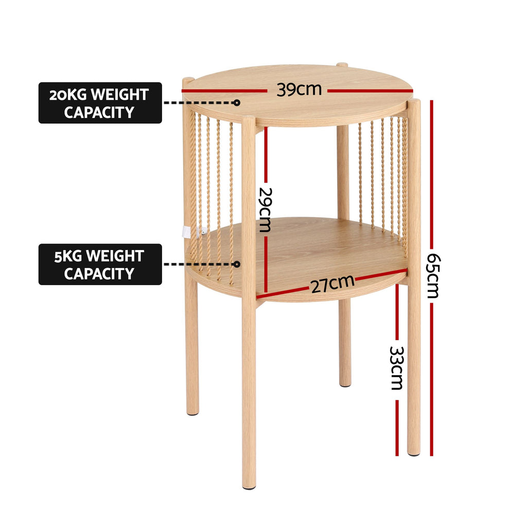 Set of 2 Side Tables - Round Wood