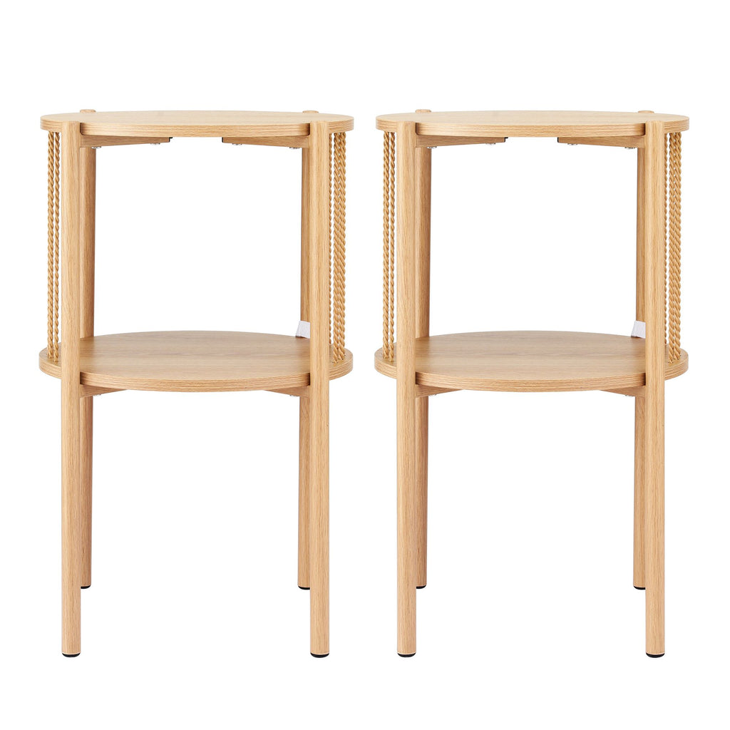 Set of 2 Side Tables - Round Wood
