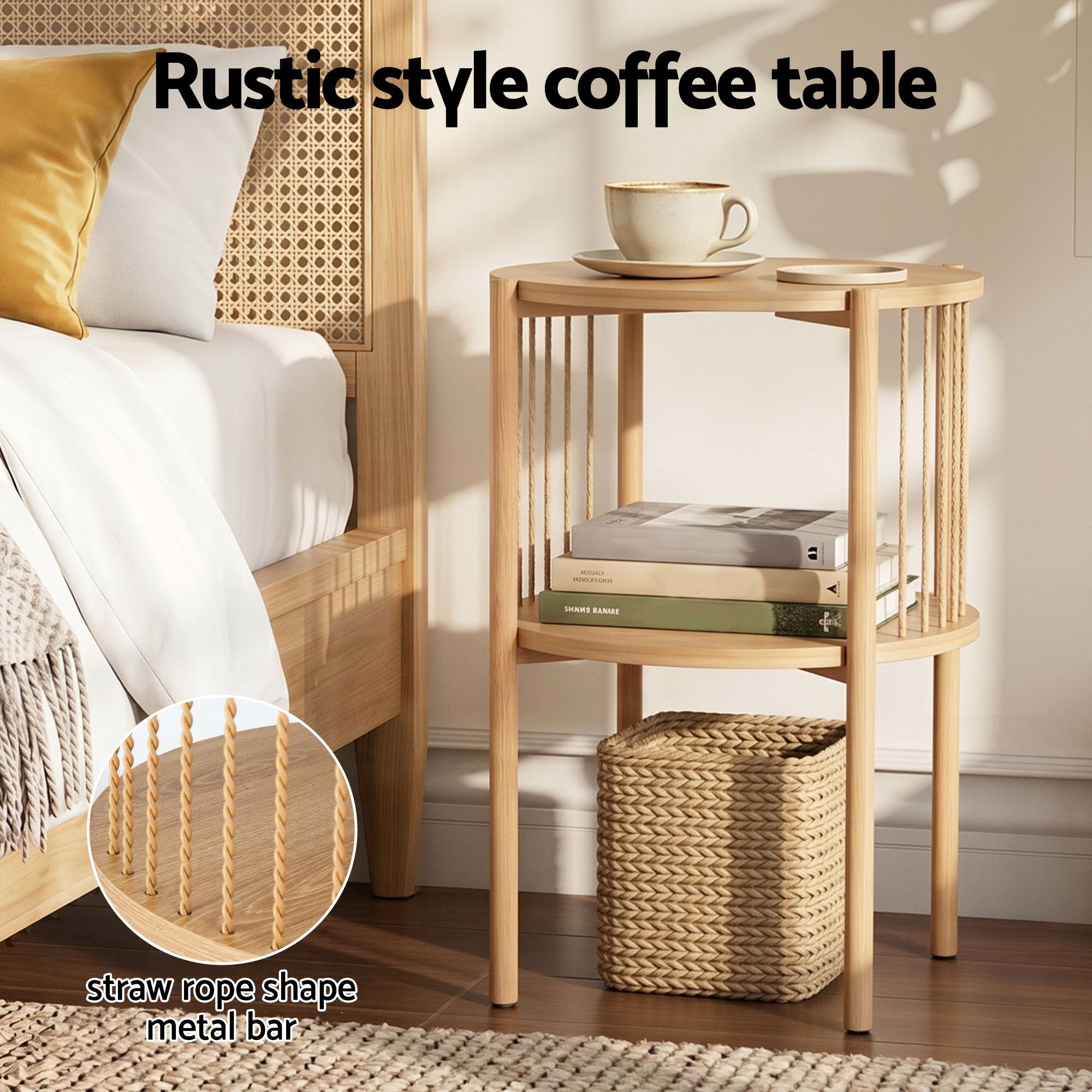 Set of 2 Side Tables - Round Wood