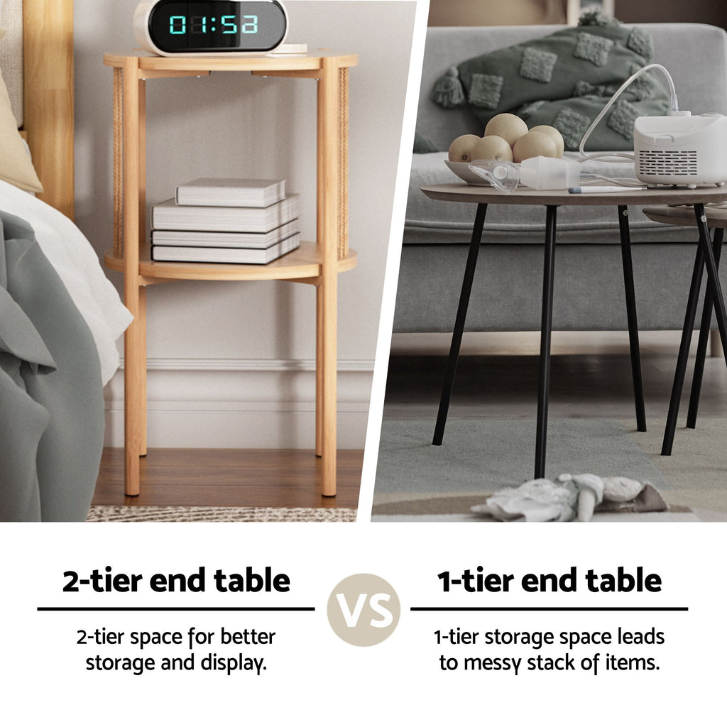 Set of 2 Side Tables - Round Wood