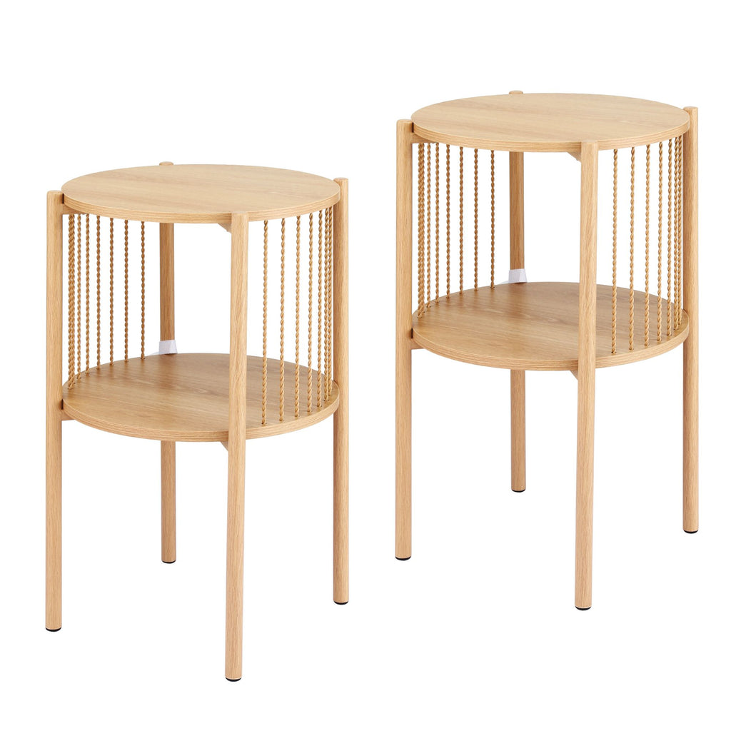Set of 2 Side Tables - Round Wood