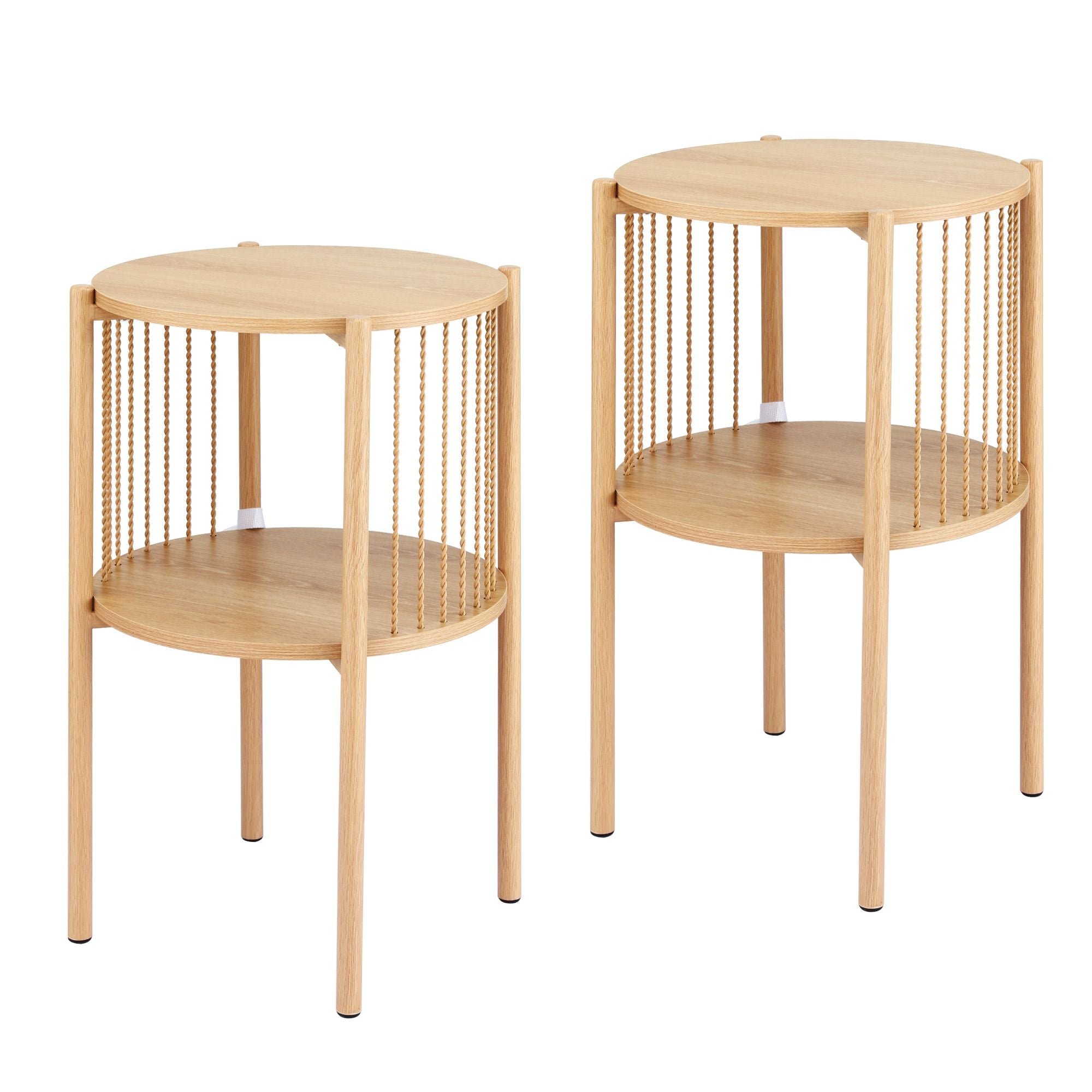 Set of 2 Side Tables - Round Wood