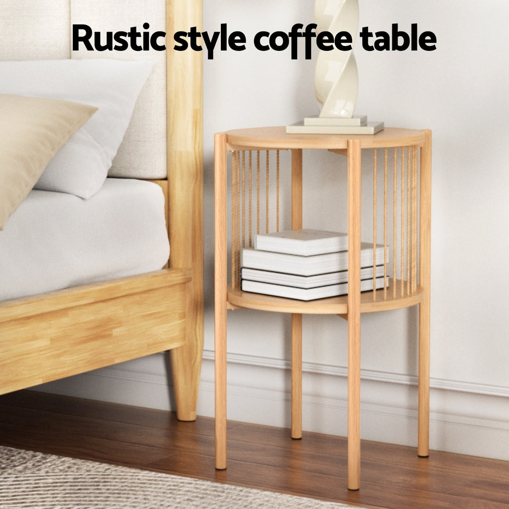 Set of 2 Side Tables & Coffee Table - Round Wood