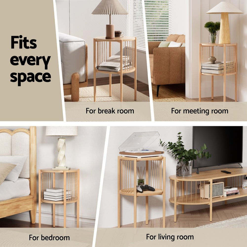 Set of 2 Side Tables & Coffee Table - Round Wood