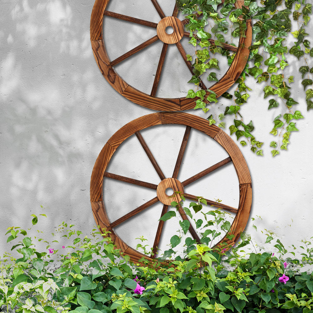 Wooden Wagon Wheel - Garden Decor - 60CM X 2
