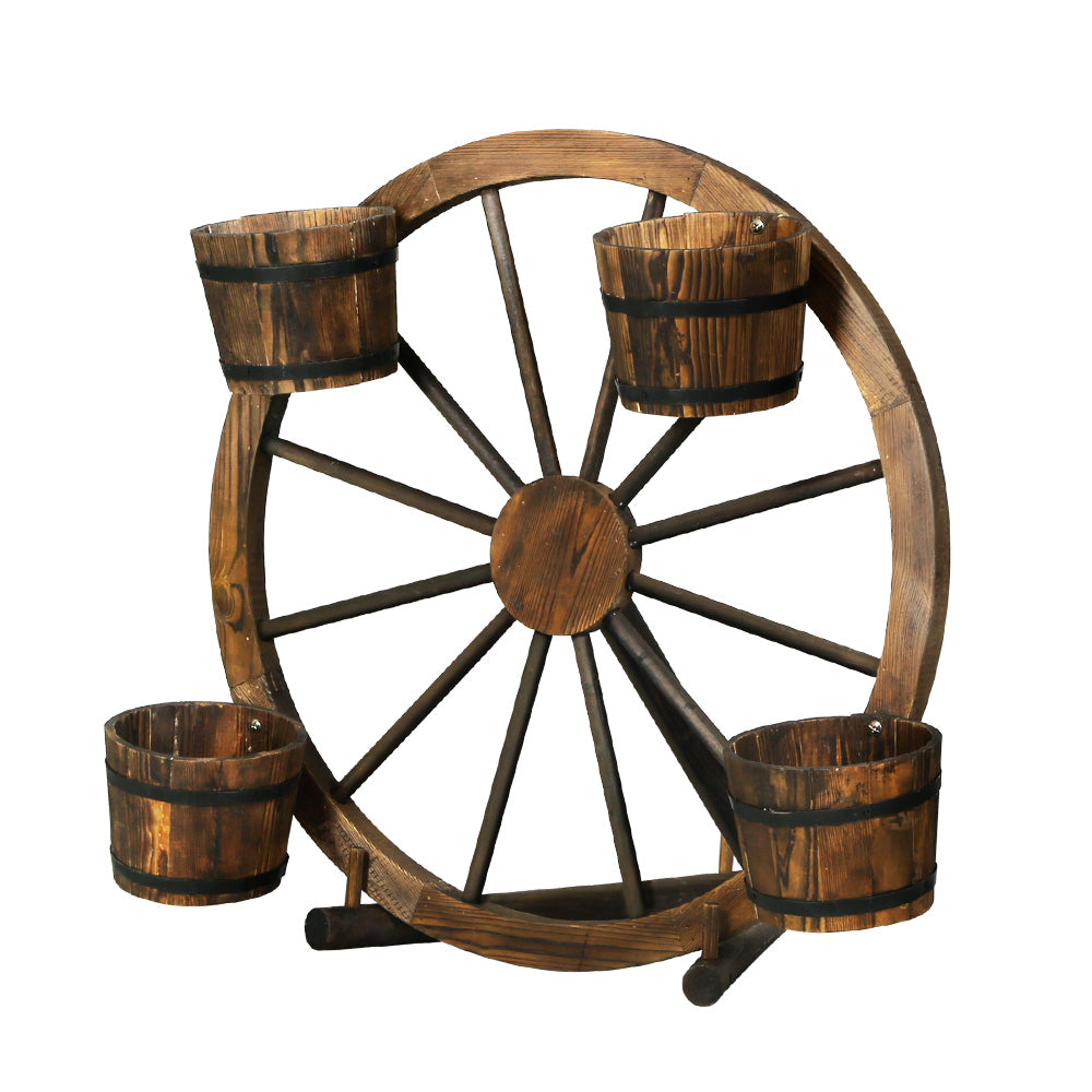 Wooden Wagon Wheel - Garden Decor Plant Stand