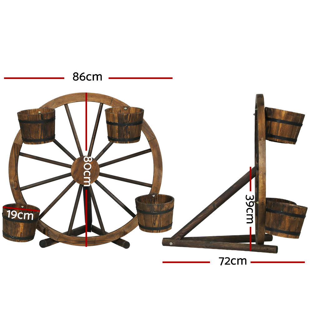 Wooden Wagon Wheel - Garden Decor Plant Stand