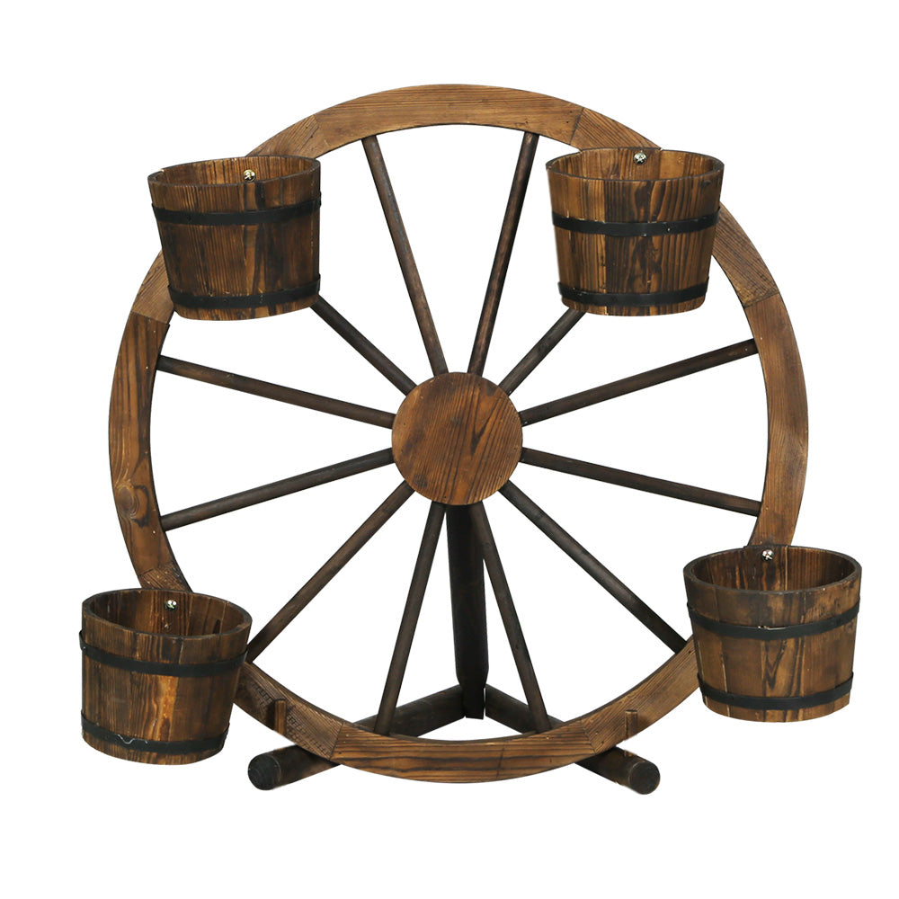 Wooden Wagon Wheel - Garden Decor Plant Stand