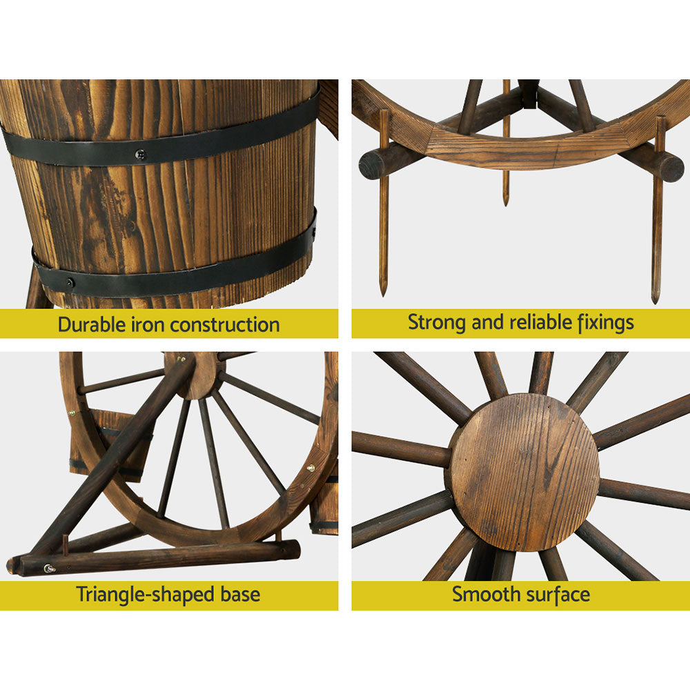 Wooden Wagon Wheel - Garden Decor Plant Stand
