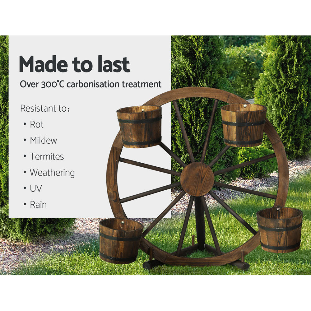 Wooden Wagon Wheel - Garden Decor Plant Stand