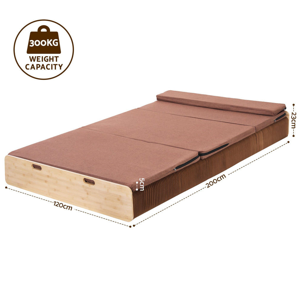 Folding Kraft Paper Double Bed Frame with Mattress and Pillow