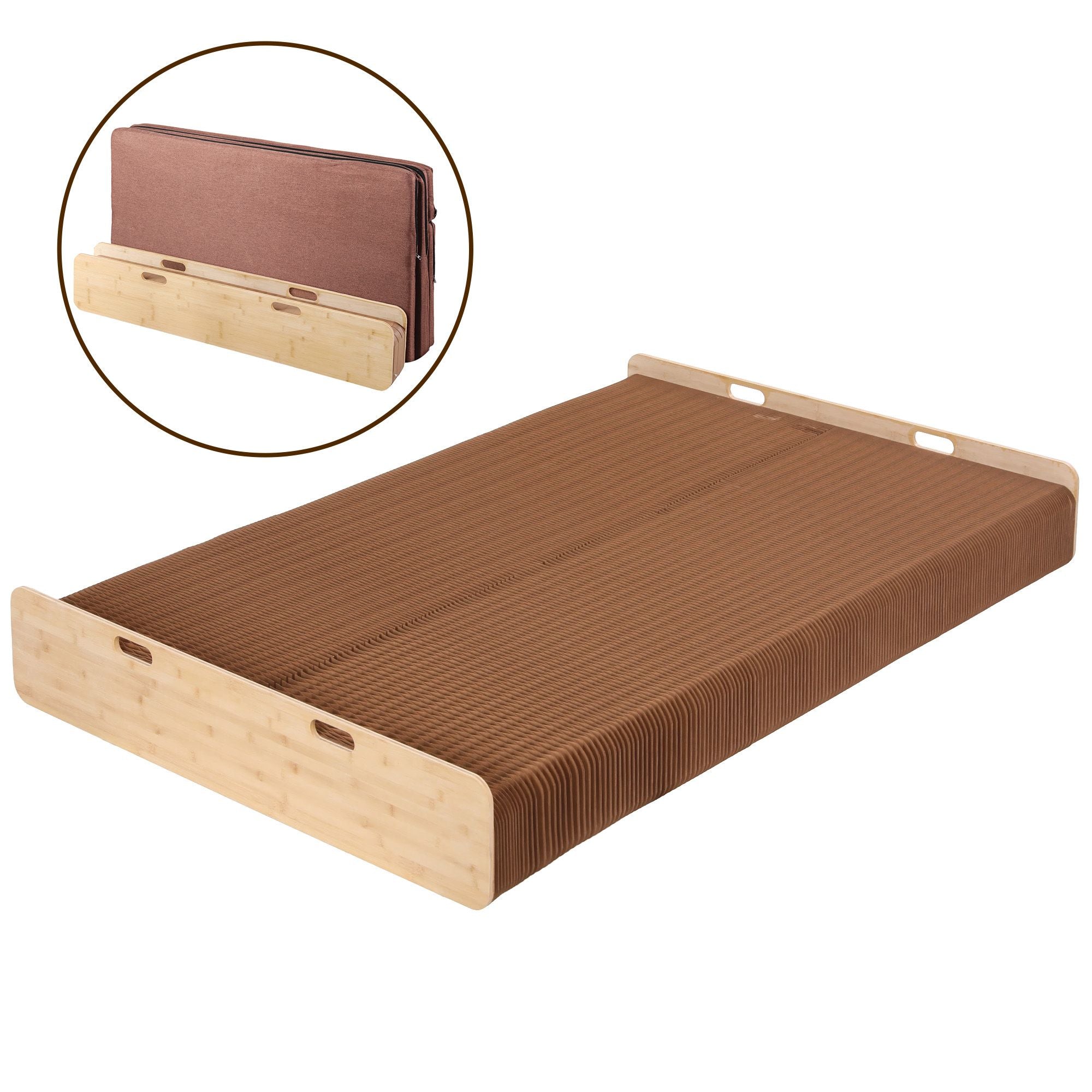 Folding Kraft Paper Double Bed Frame with Mattress and Pillow