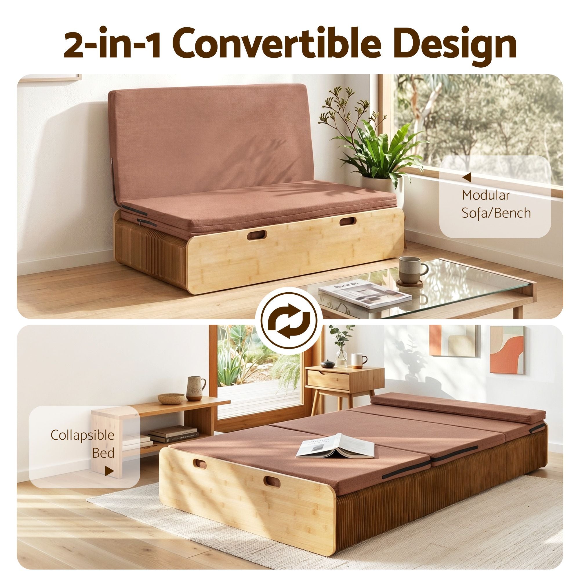 Folding Kraft Paper Double Bed Frame with Mattress and Pillow