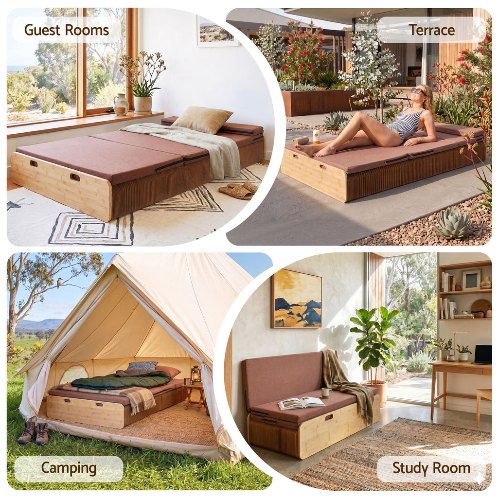 Folding Kraft Paper Double Bed Frame with Mattress and Pillow