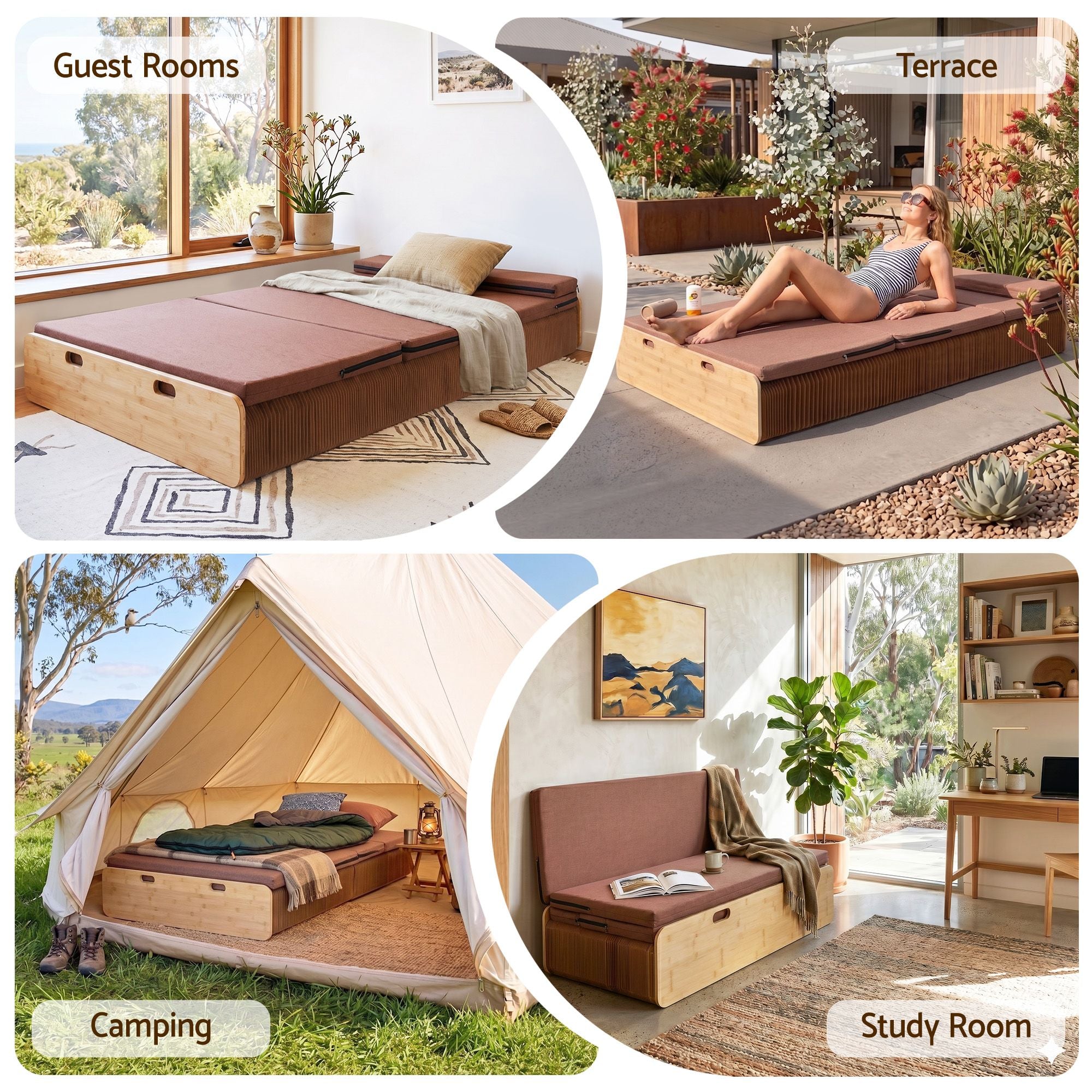 Folding Kraft Paper Double Bed Frame with Mattress and Pillow