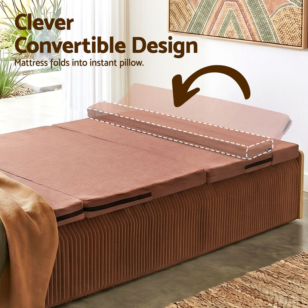 Folding Kraft Paper Double Bed Frame with Mattress and Pillow
