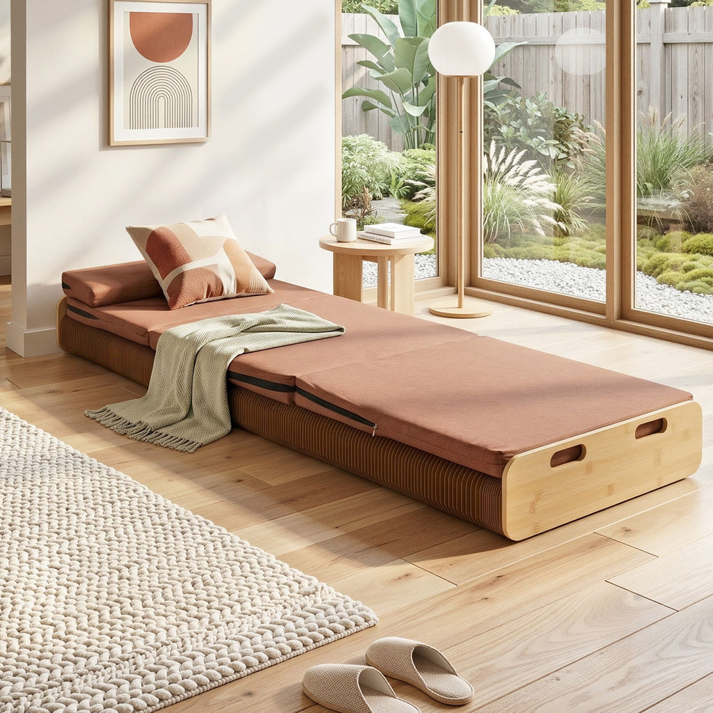 Folding Kraft Paper Single Bed Frame with Mattress and Pillow