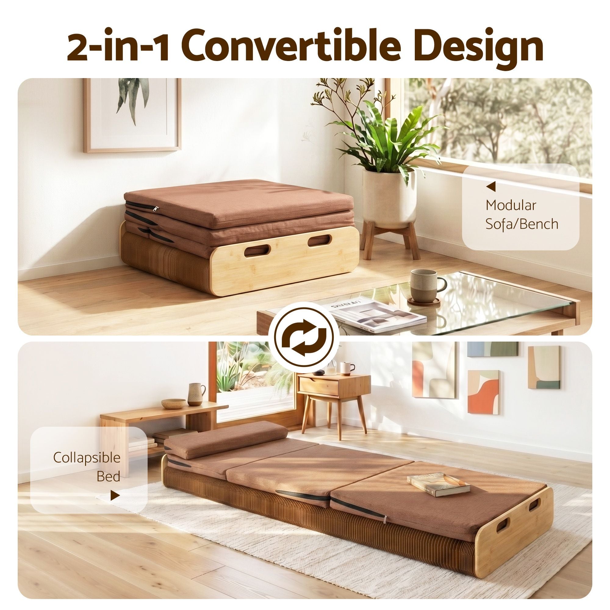 Folding Kraft Paper Single Bed Frame with Mattress and Pillow