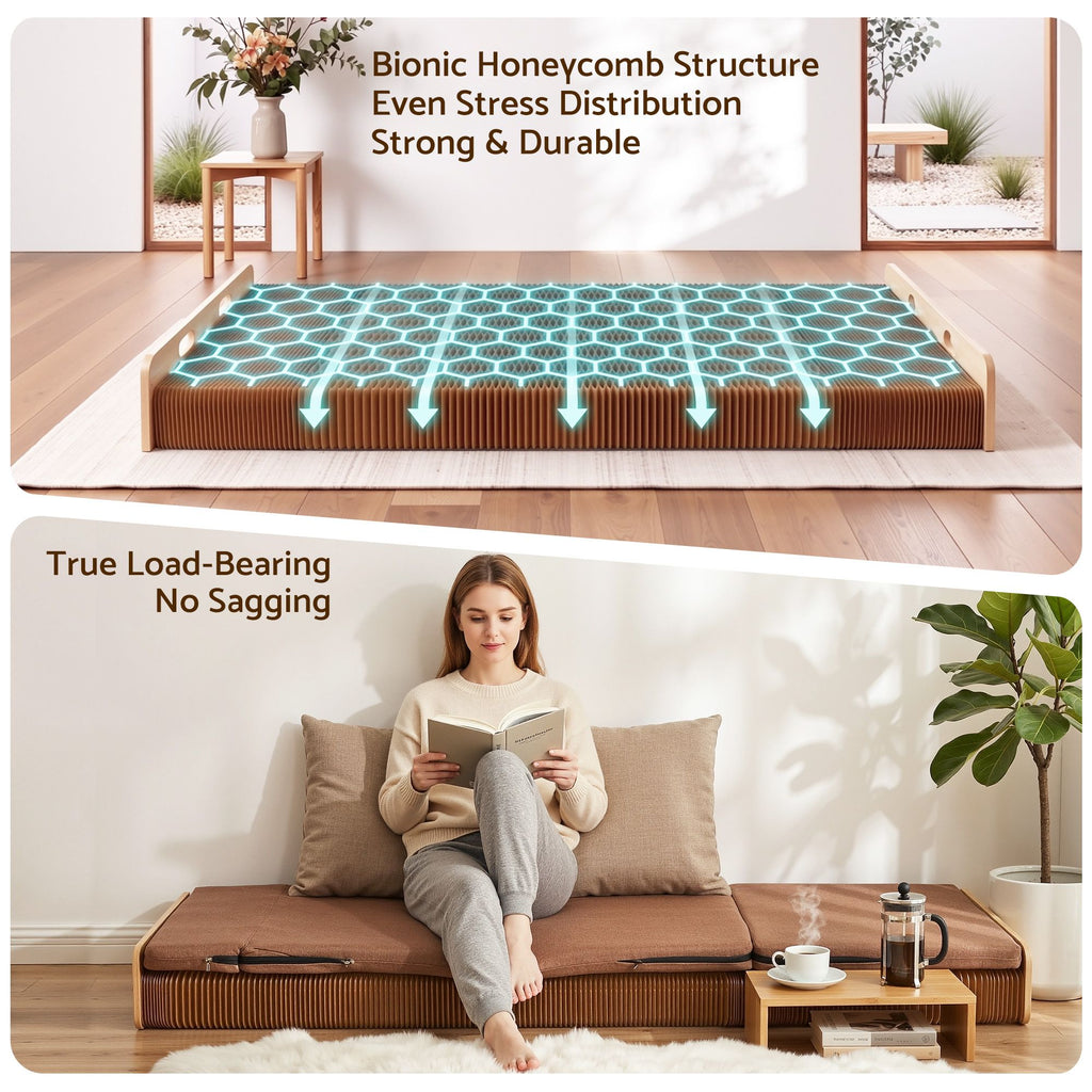 Folding Kraft Paper Single Bed Frame with Mattress and Pillow