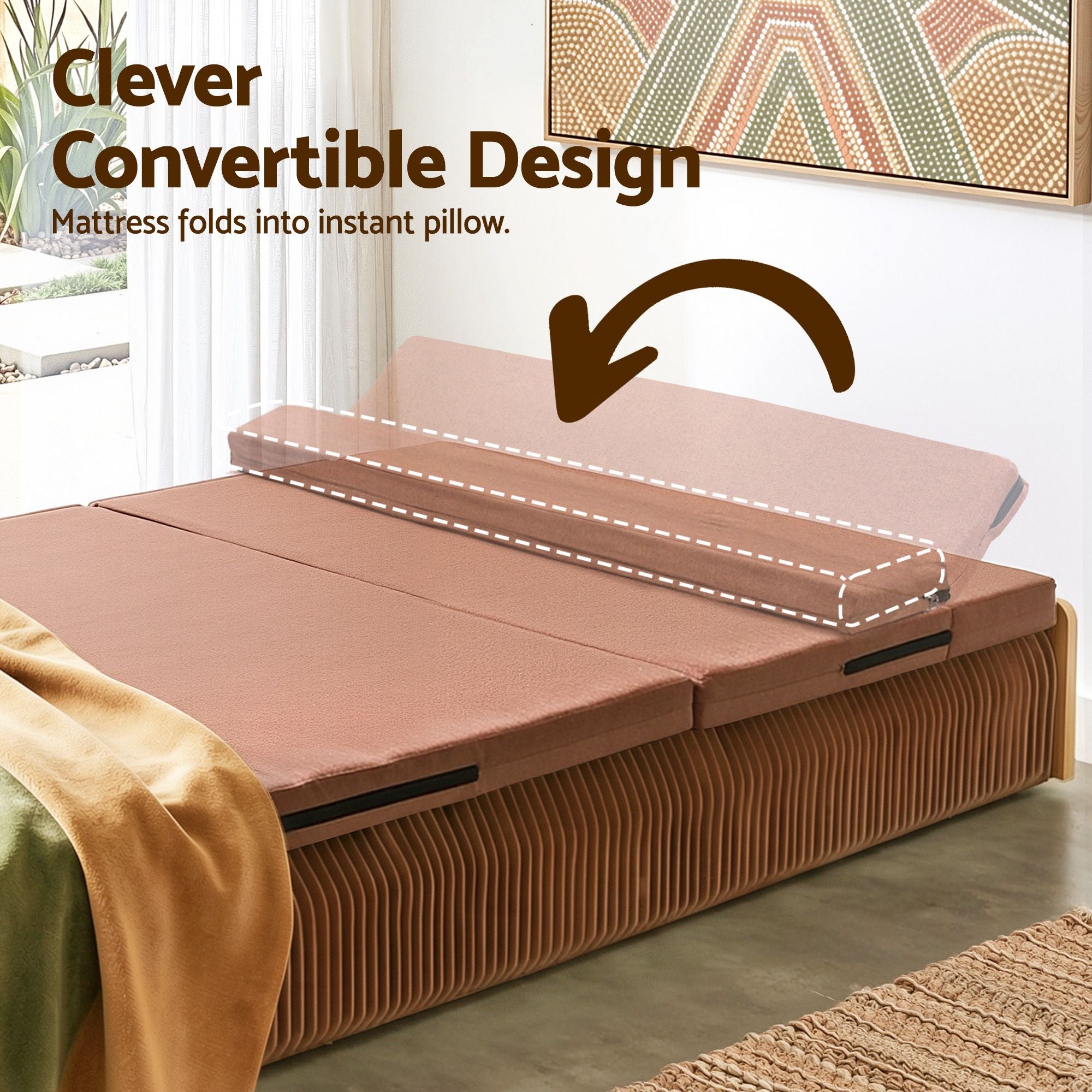 Folding Kraft Paper Single Bed Frame with Mattress and Pillow
