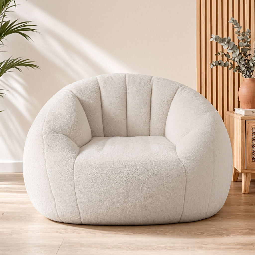 Single Small Boneless Couch - Faux Fur White