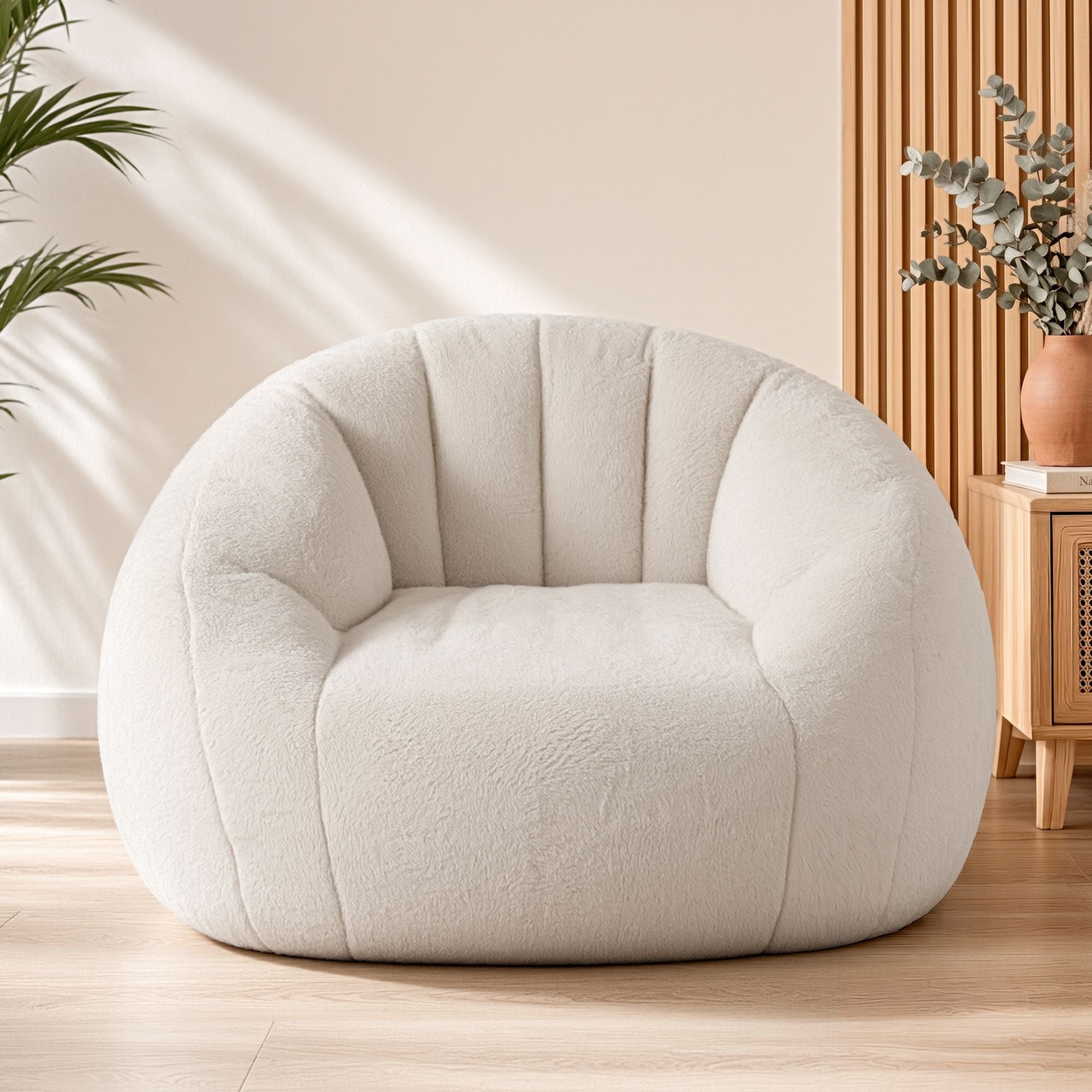 Single Small Boneless Couch - Faux Fur White