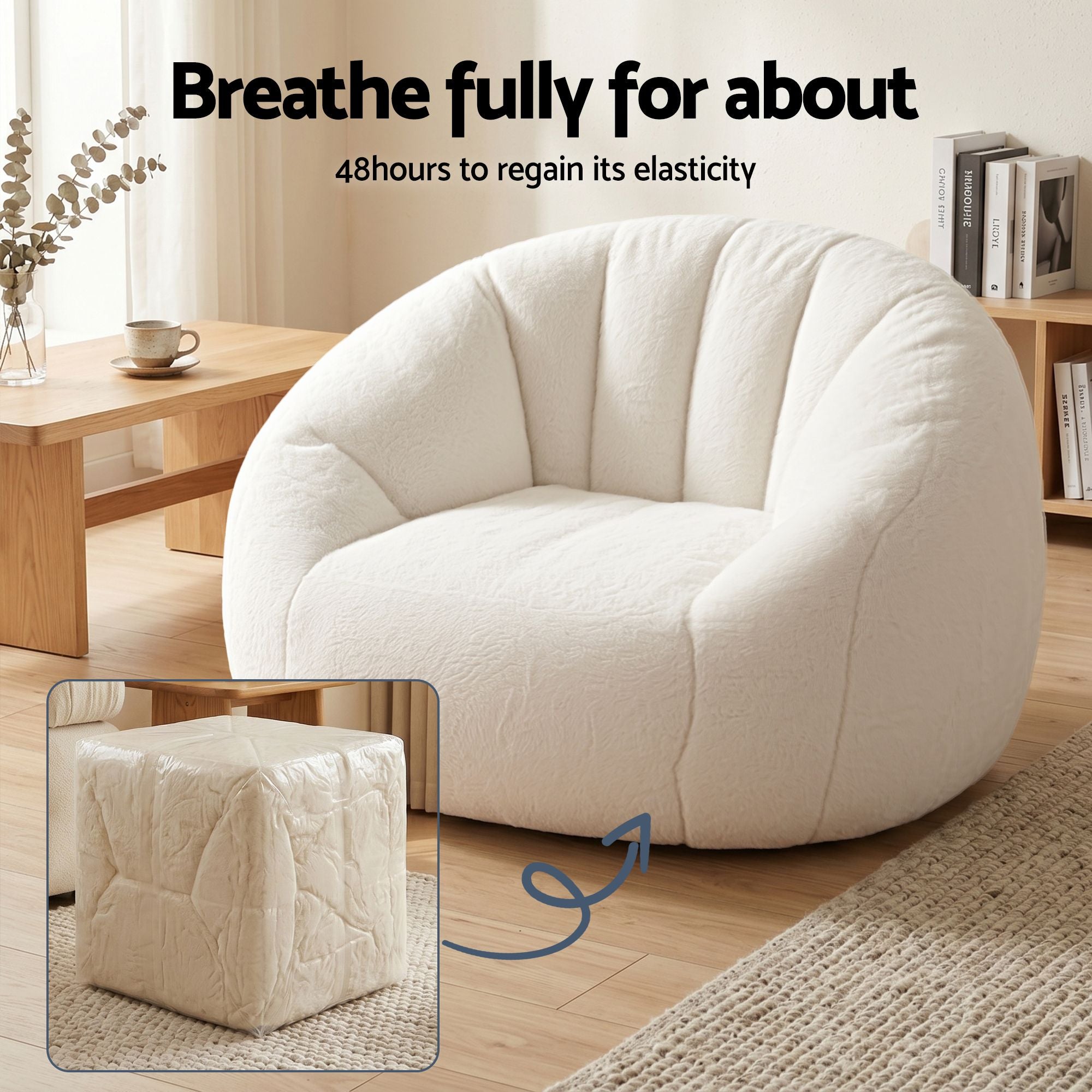 Single Small Boneless Couch - Faux Fur White