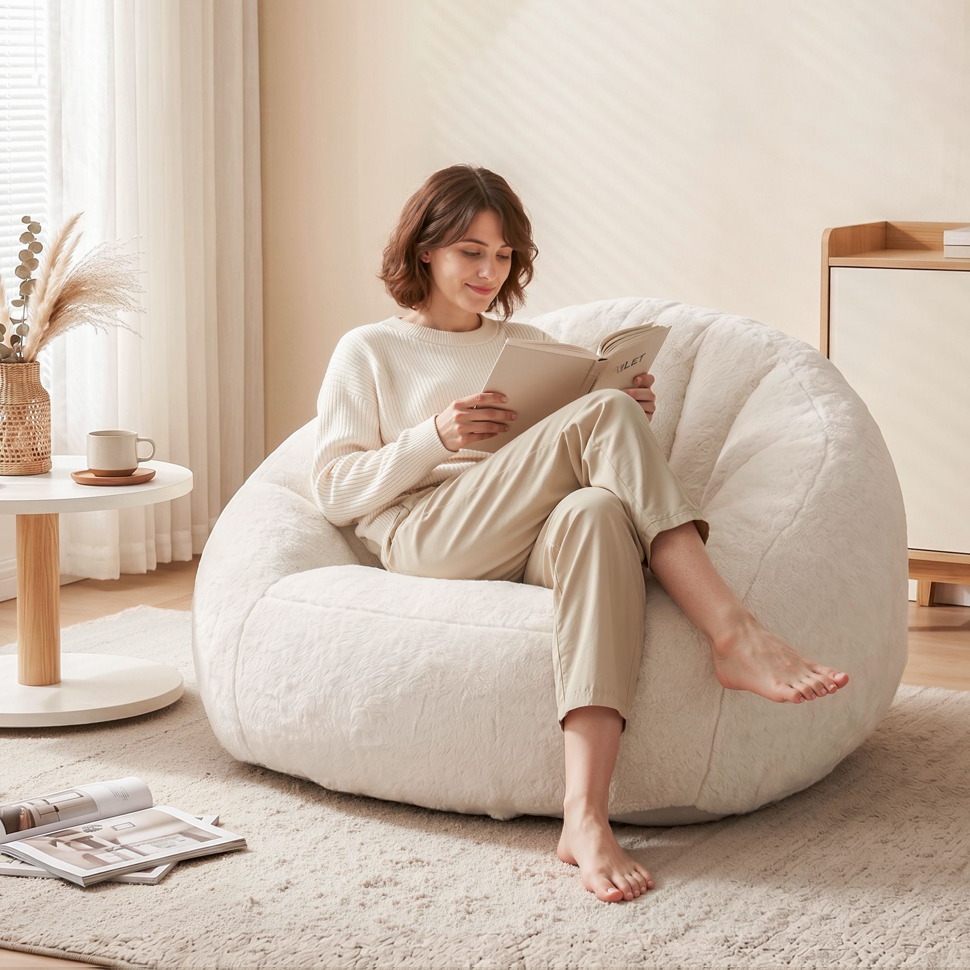 Single Small Boneless Couch - Faux Fur White