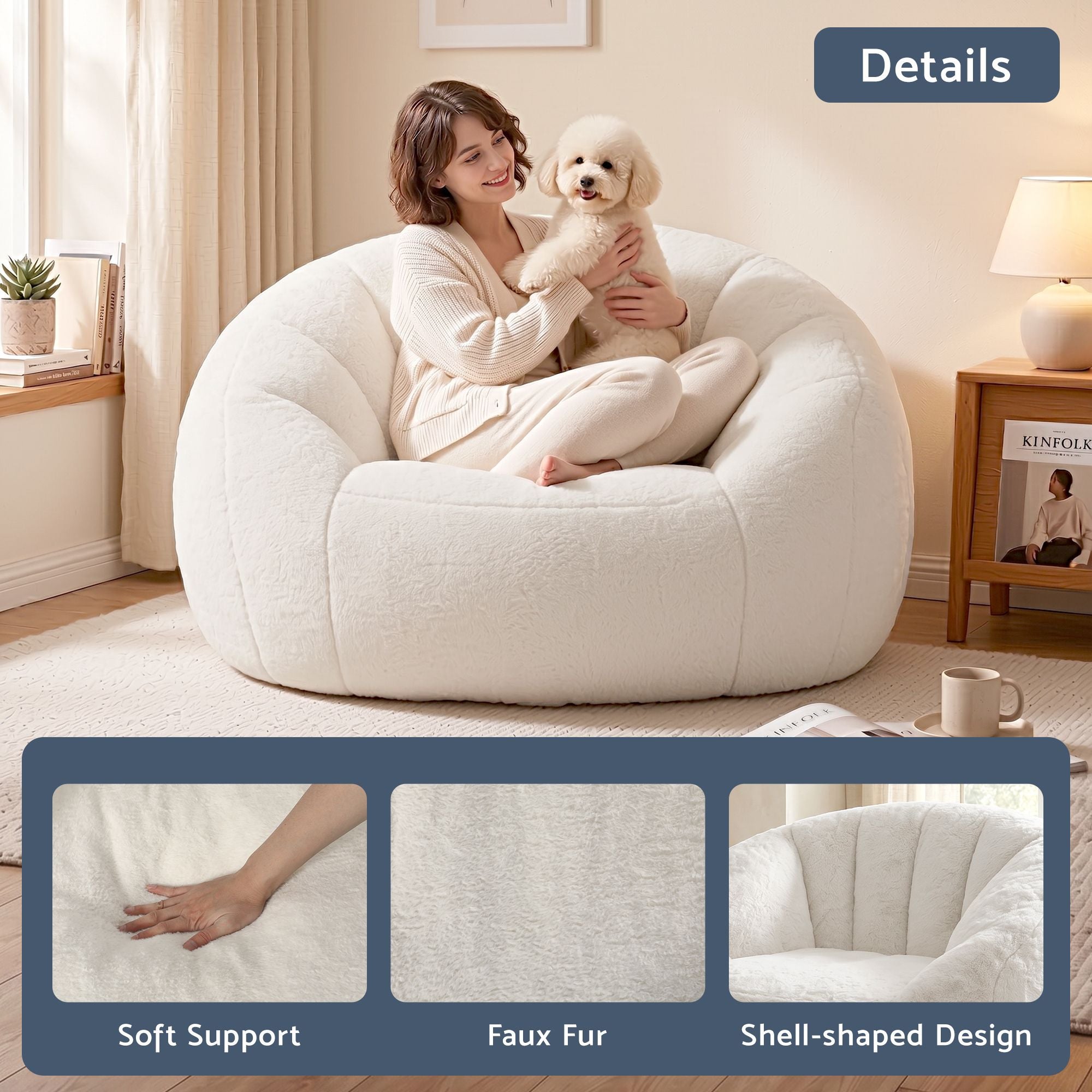 Single Small Boneless Couch - Faux Fur White