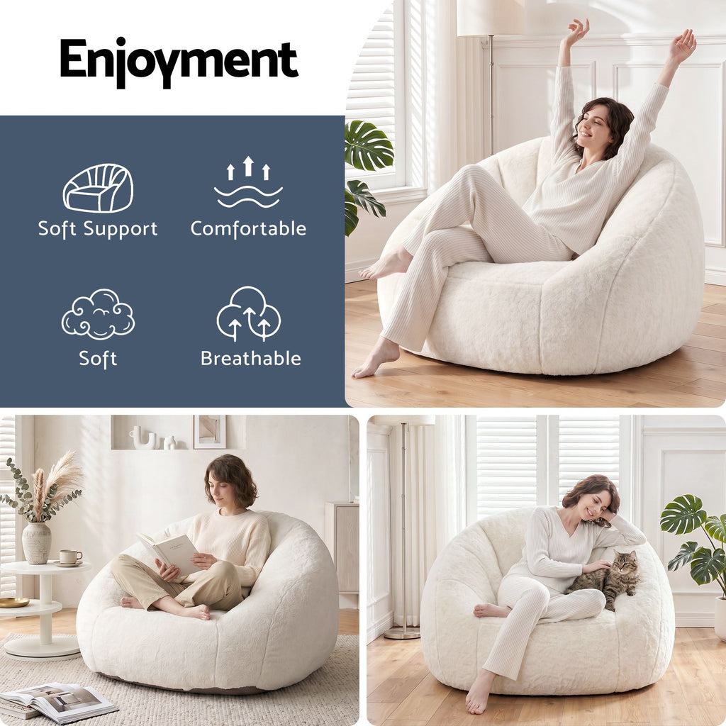 Single Small Boneless Couch - Faux Fur White