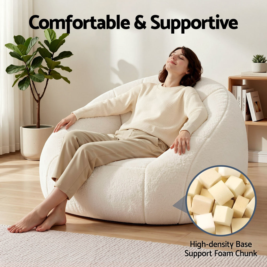 Single Small Boneless Couch - Faux Fur White