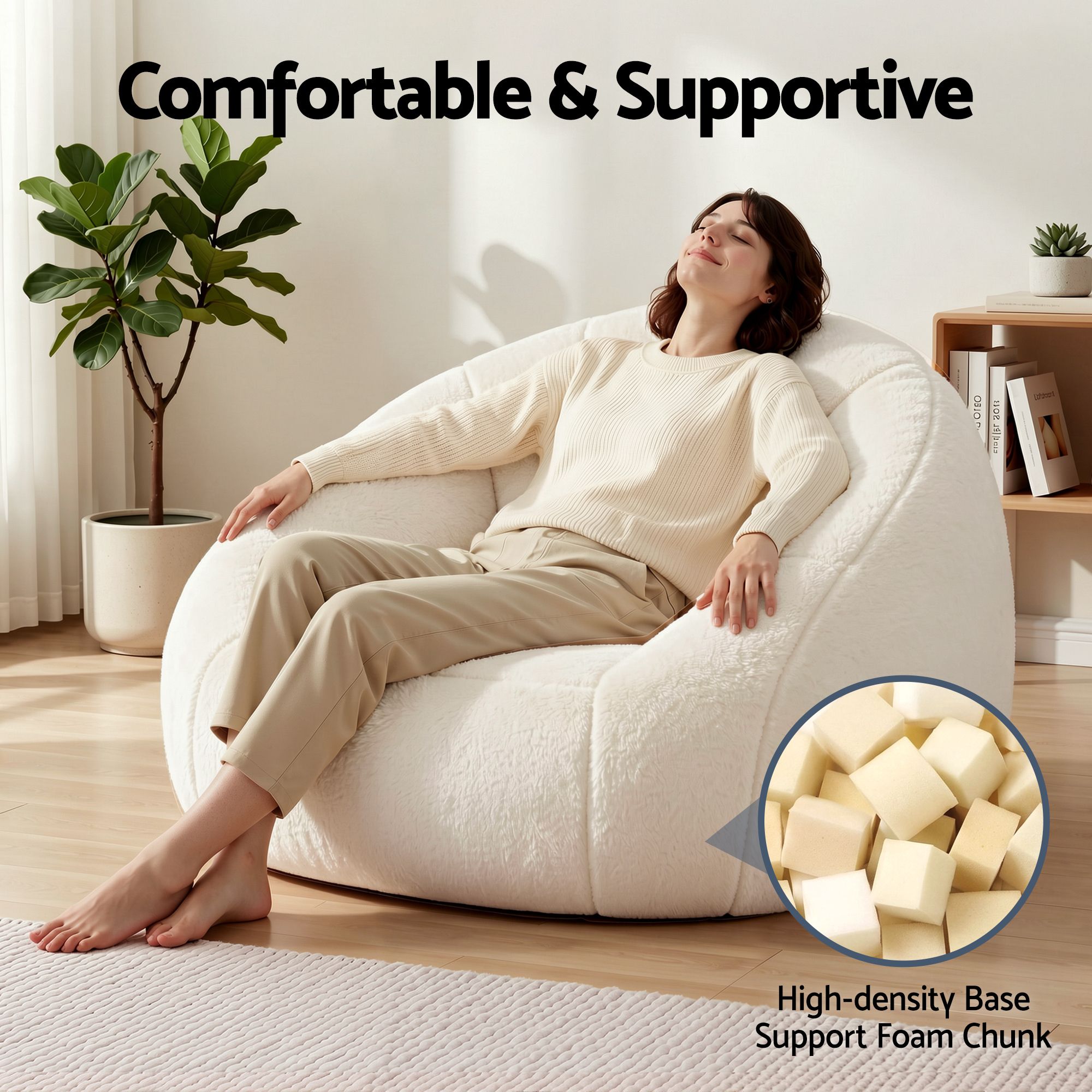 Single Small Boneless Couch - Faux Fur White